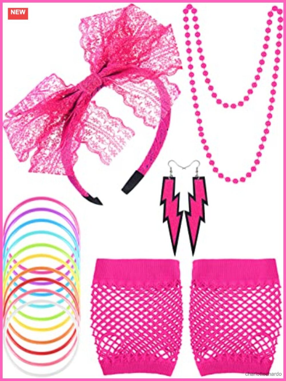 80s Accessories Costume Set Lace Fishnet Gloves Retro Party Outfit